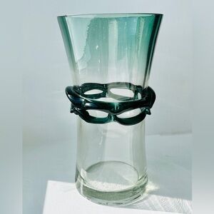 Elegant Green Glass Mid Century Modern Vase, Original Art Glass